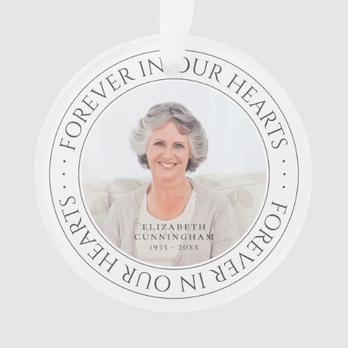 Forever In Our Hearts Memorial Elegant Photo Ornament