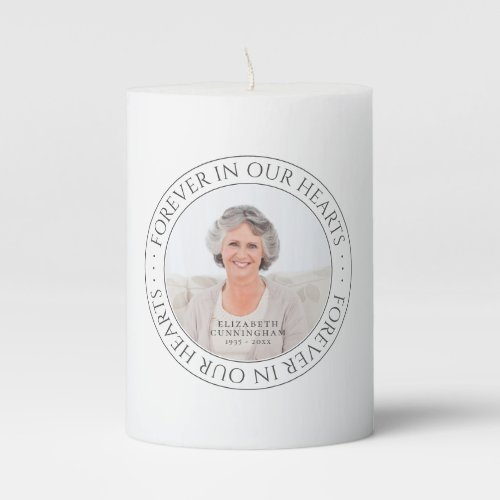 Forever In Our Hearts Memorial Elegant Photo Pillar Candle