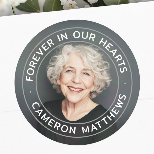 Forever in our hearts memorial full photo classic round sticker (Forever in our hearts memorial full photo classic round sticker)