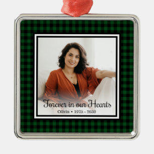 Forever In Our Hearts Memorial Green Buffalo Check Metal Ornament