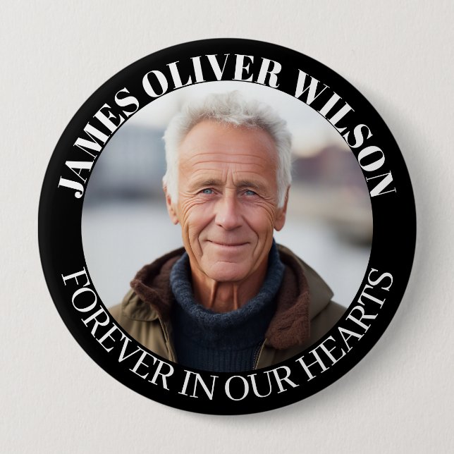 Forever In Our Hearts Memorial Keepsake Photo Button (Front)
