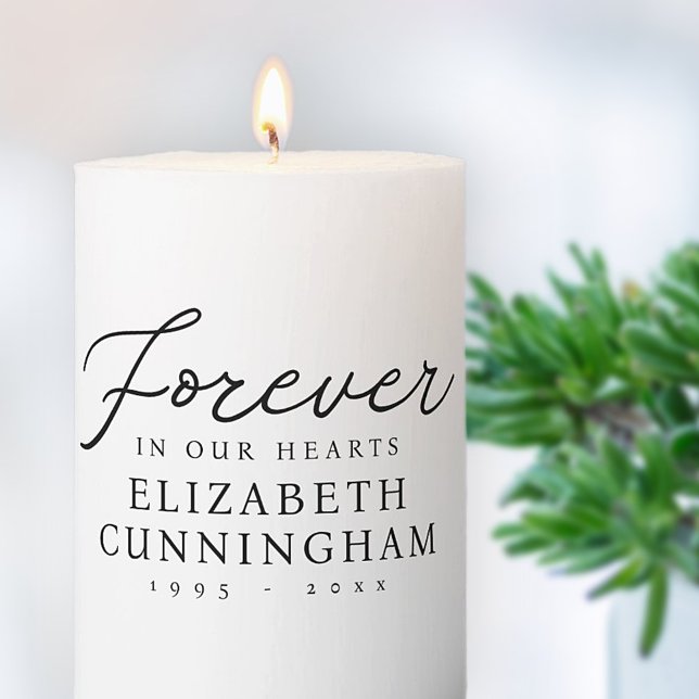 Forever in our Hearts Memorial Modern Chic Pillar Candle (Creator Uploaded)