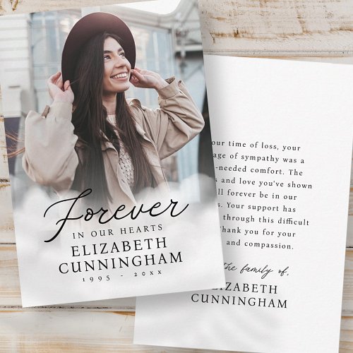 Forever in our Hearts Memorial Modern Photo Thank You Card