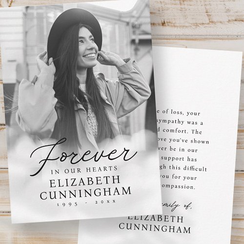 Forever in our Hearts Memorial Modern Photo Thank You Card