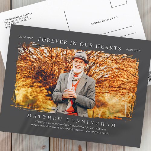 Forever in our Hearts Memorial Modern Simple Photo Postcard