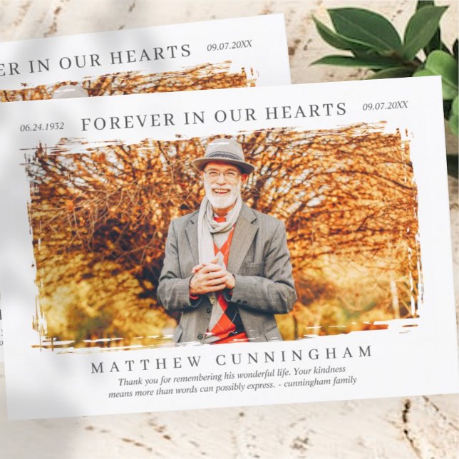 Forever in our Hearts Memorial Modern Simple Photo Thank You Card (Creator Uploaded)
