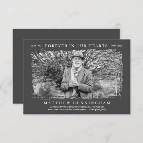 Forever in our Hearts Memorial Modern Simple Photo Thank You Card