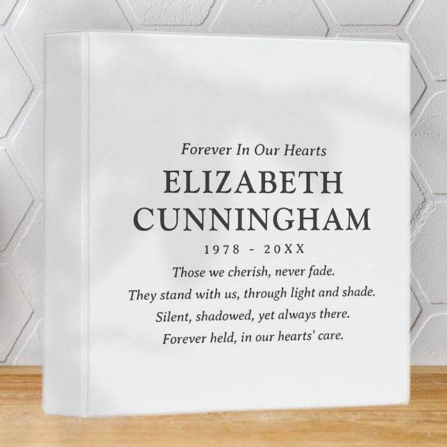 Forever In Our Hearts Memorial Modern Simple Quote 3 Ring Binder (Creator Uploaded)