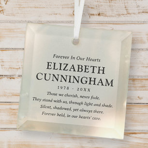 Forever In Our Hearts Memorial Modern Simple Quote Glass Ornament