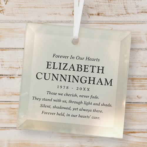 Forever In Our Hearts Memorial Modern Simple Quote Glass Ornament