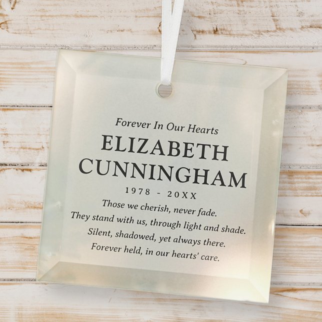 Forever In Our Hearts Memorial Modern Simple Quote Glass Ornament (Creator Uploaded)