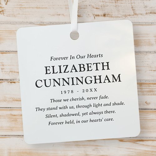 Forever In Our Hearts Memorial Modern Simple Quote Metal Ornament