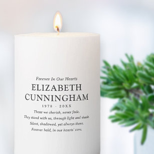 Forever In Our Hearts Memorial Modern Simple Quote Pillar Candle