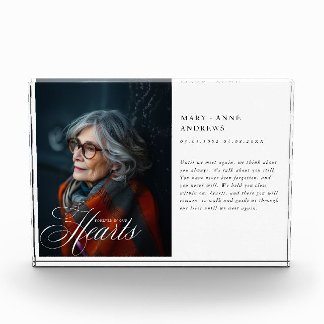"Forever in our Hearts" Memorial, Name, Photo Block (Front)