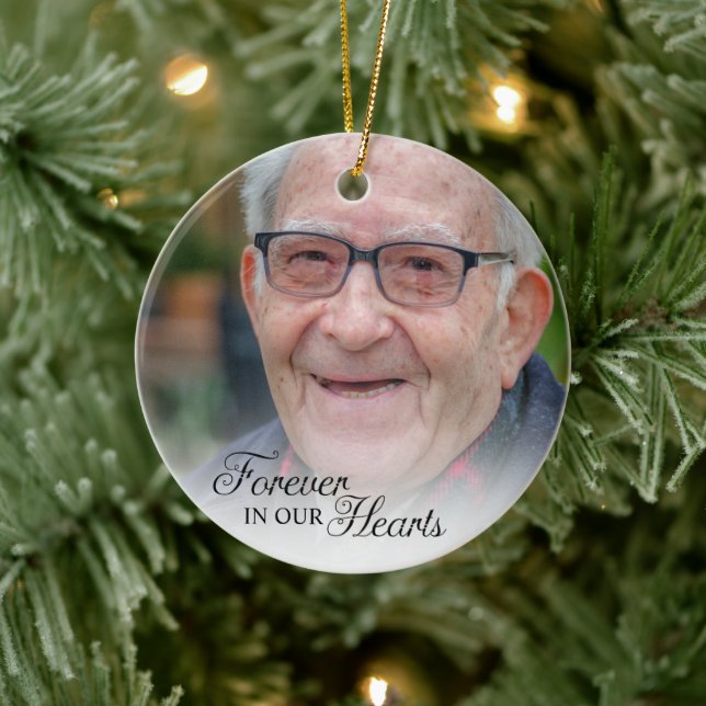 Forever In Our Hearts Memorial Photo Ceramic Ornament (Tree)