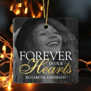Forever in Our Hearts Memorial Photo Ceramic Ornament
