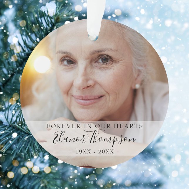 Forever In Our Hearts Memorial Photo Christmas Ceramic Ornament (Creator Uploaded)