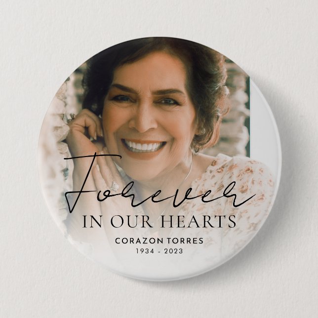 Forever in Our Hearts Memorial Photo Funeral Button (Front)