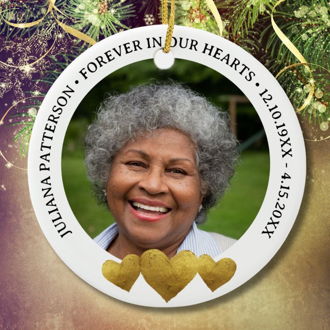 Forever in Our Hearts Memorial Photo Keepsake Ceramic Ornament (Creator Uploaded)