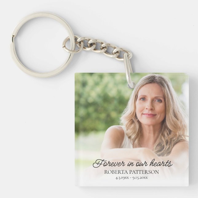 Forever in Our Hearts Memorial Photo Keepsake Keychain (Front)