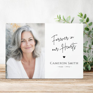 Forever in our hearts memorial photo modern script plaque