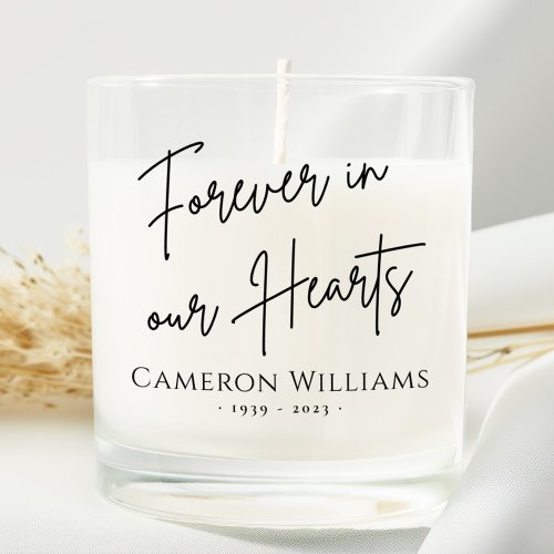 Forever in our hearts memorial photo modern script scented candle