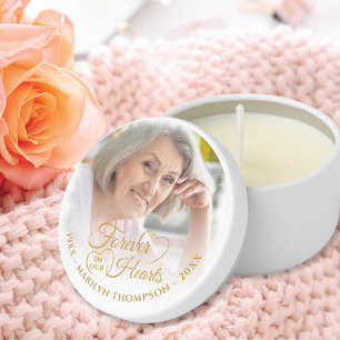 Forever In Our Hearts Memorial Photo Name Gold Mini Candle Favors