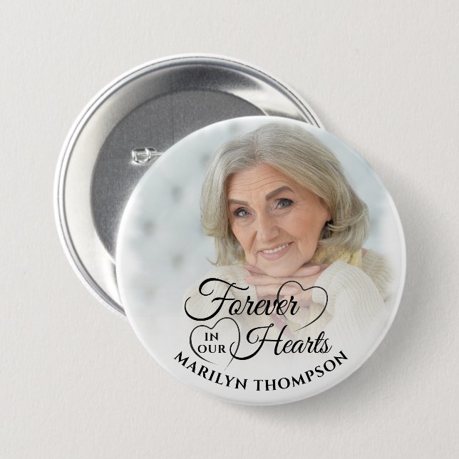 Forever In Our Hearts Memorial Photo Personalized Button (Front & Back)