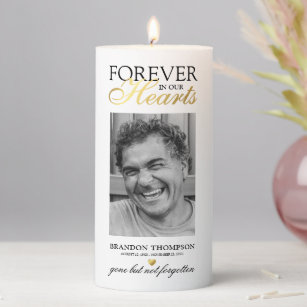 Forever in our Hearts Memorial Photo Pillar Candle