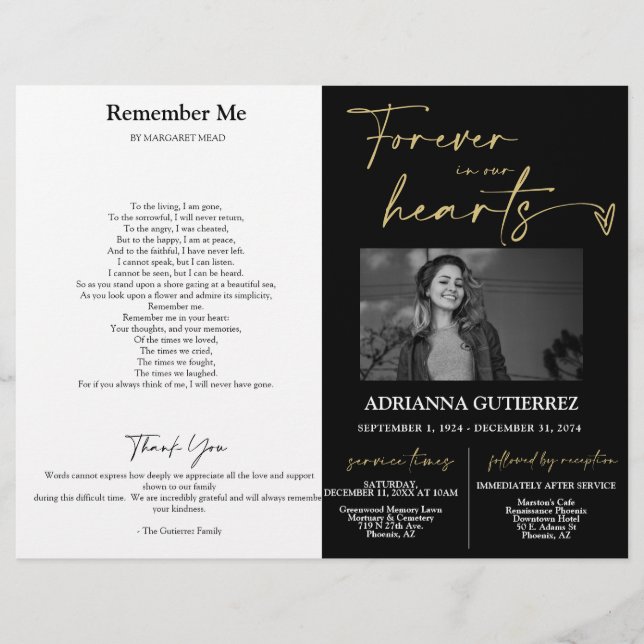 Forever in Our Hearts Memorial Photo Program (Front)