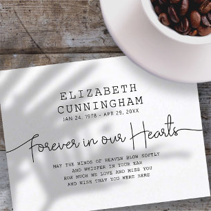 Forever In Our Hearts Memorial Simple Modern Quote Announcement Postcard