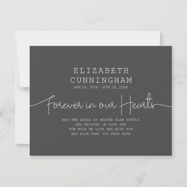 Forever In Our Hearts Memorial Simple Modern Quote Card (Front)