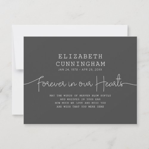 Forever In Our Hearts Memorial Simple Modern Quote Card