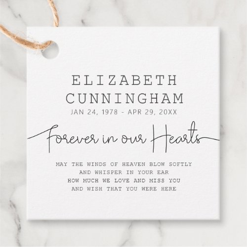 Forever In Our Hearts Memorial Simple Modern Quote Favor Tags