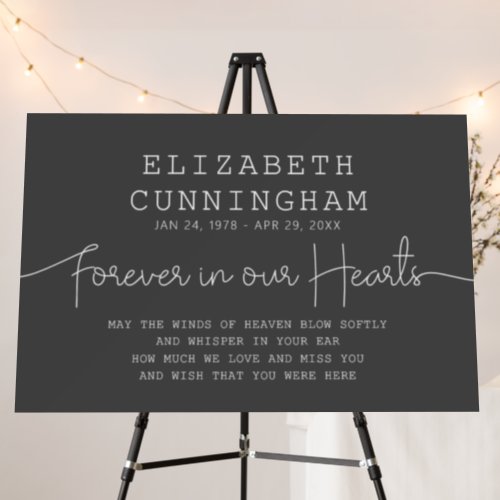 Forever In Our Hearts Memorial Simple Modern Quote Foam Board