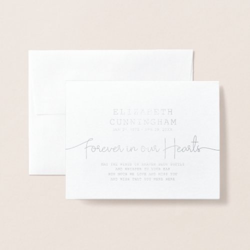 Forever In Our Hearts Memorial Simple Modern Quote Foil Card