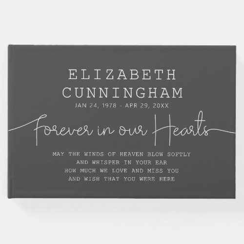 Forever In Our Hearts Memorial Simple Modern Quote Guest Book