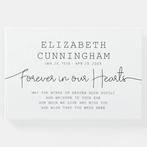 Forever In Our Hearts Memorial Simple Modern Quote Guest Book