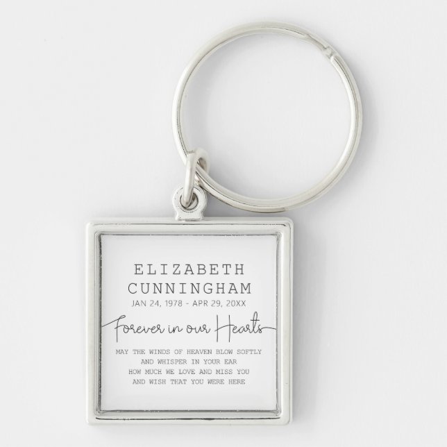 Forever In Our Hearts Memorial Simple Modern Quote Keychain (Front)