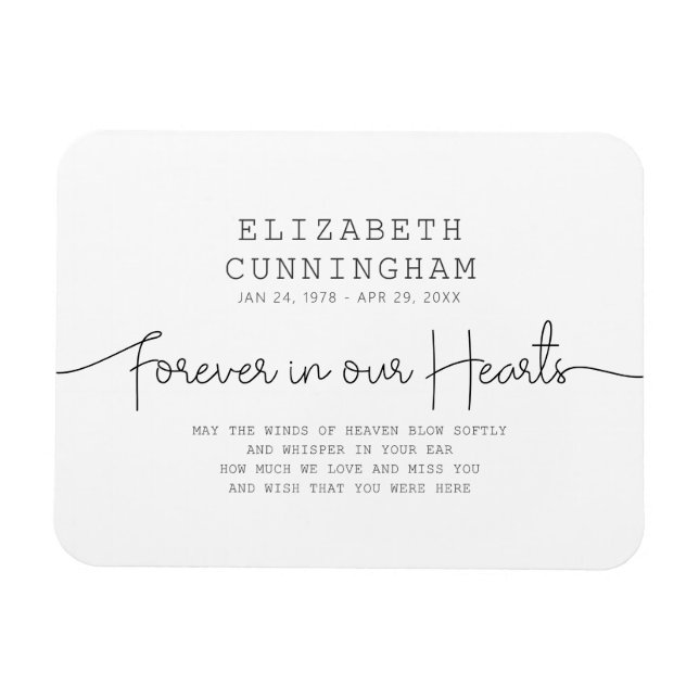 Forever In Our Hearts Memorial Simple Modern Quote Magnet (Horizontal)