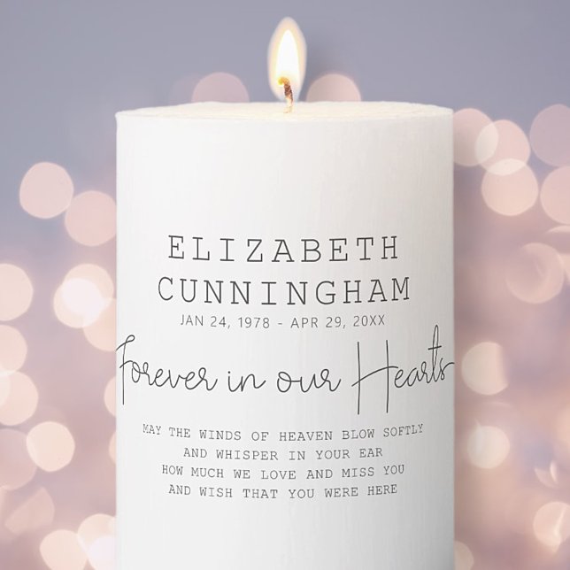 Forever In Our Hearts Memorial Simple Modern Quote Pillar Candle (Creator Uploaded)
