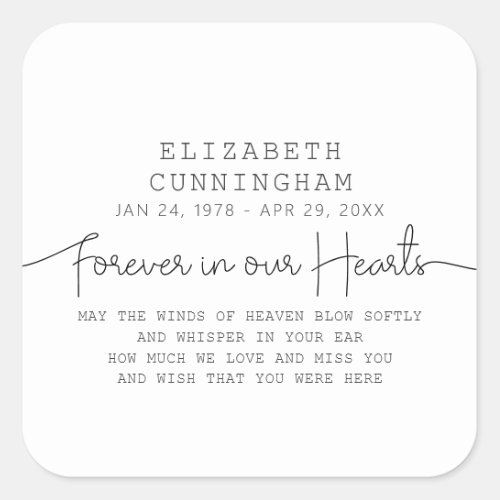 Forever In Our Hearts Memorial Simple Modern Quote Square Sticker