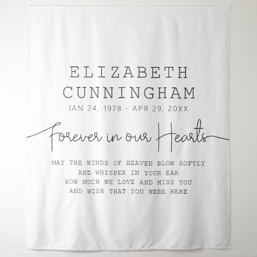 Forever In Our Hearts Memorial Simple Modern Quote Tapestry