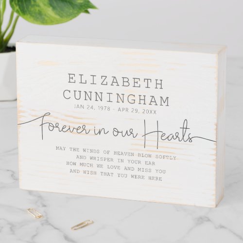 Forever In Our Hearts Memorial Simple Modern Quote Wooden Box Sign