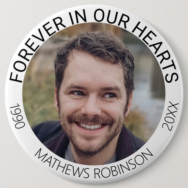 Forever in our hearts Memorial Tribute Funeral Button (Front)
