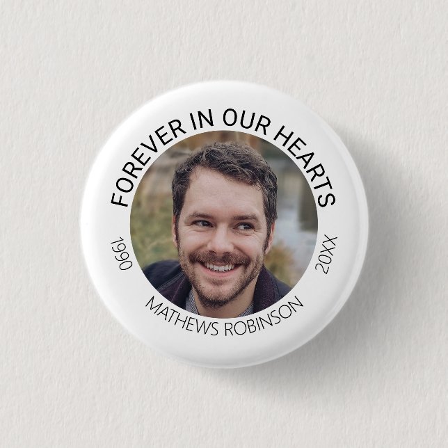 Forever in our hearts Memorial Tribute Funeral Button (Front)