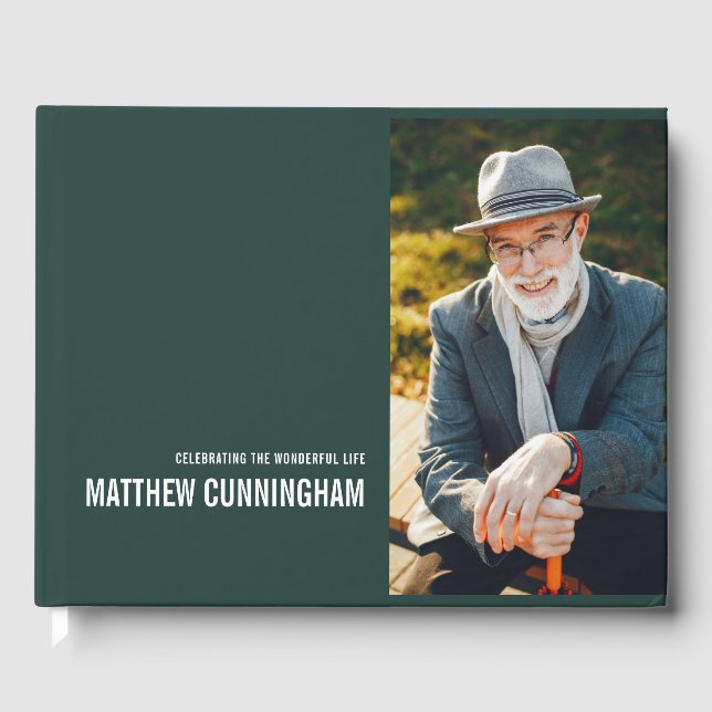Forever In Our Hearts Modern Custom Photo Memorial Guest Book (Front)