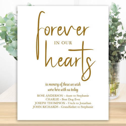 Forever in our Hearts Modern Gold Wedding Memorial Poster