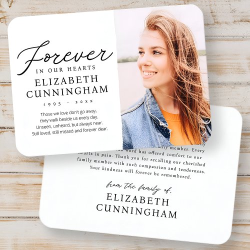 Forever in our Hearts Modern Memorial Photo Business Card