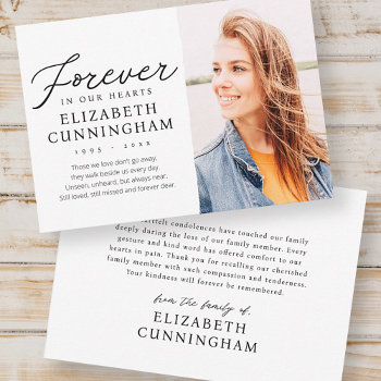 Forever In Our Hearts Modern Memorial Photo Thank You Card by WhiteOakMemorials at Zazzle